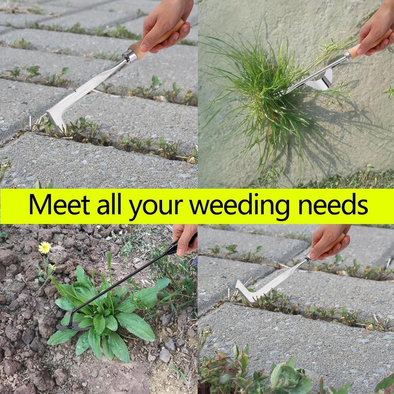 Theuzi 3 Pack Weed Puller Tool, Manual Hand Weeder Paver, Crack Weeder, Stainless Steel Crevice Weeding Digger Tool, Paving Brick Moss Removal, L-Shape Gardening Crack Sickle for, Lawn Edger and Driveway - Image 3